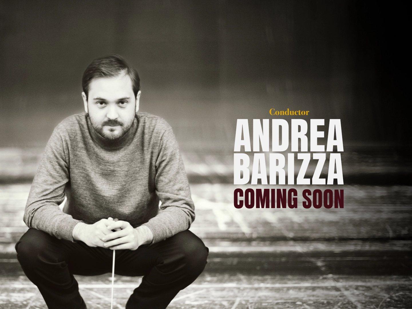 Fotografia di Andrea Barizza con a destra nome, cognome e la scritta Coming Soon